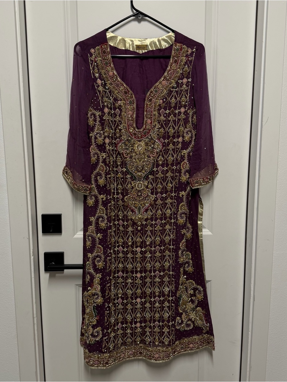 Mohsin Pakistani Formal 3 Piece Purple Embellished Suit Size Medium